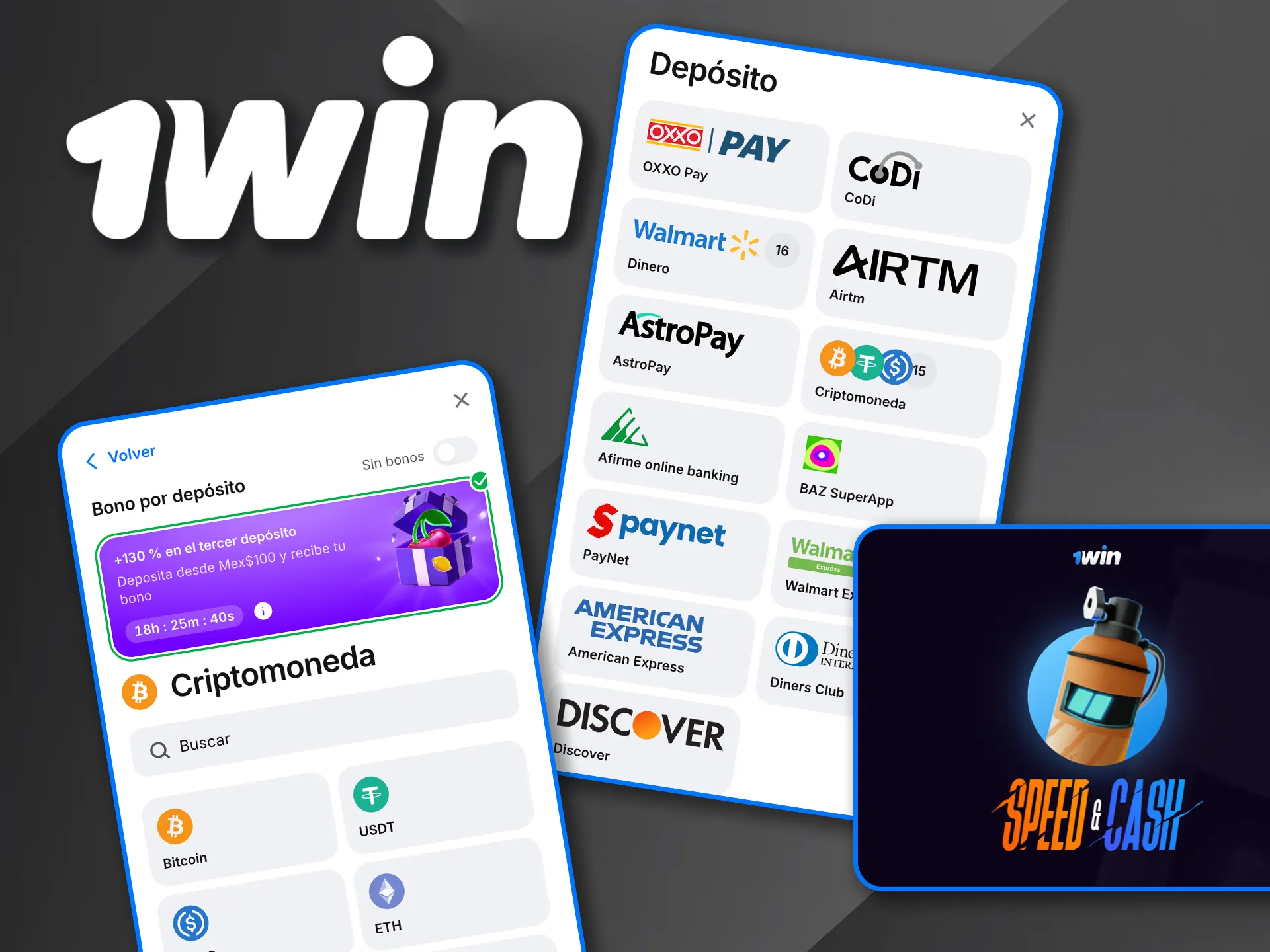 Gestiona pagos rápidos en 1win Speed and Cash y disfruta de tus premios al instante.
