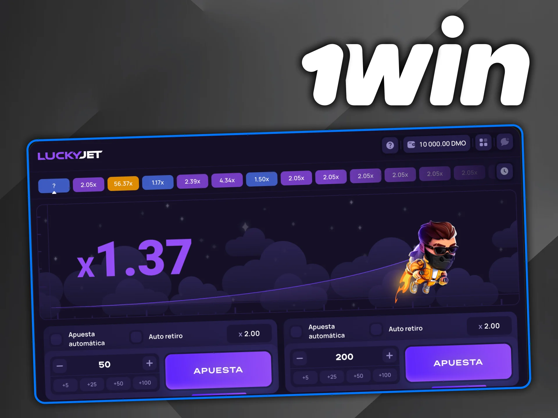 Prueba gratis el modo demo de Lucky Jet en 1win y aprende a jugar sin riesgo.