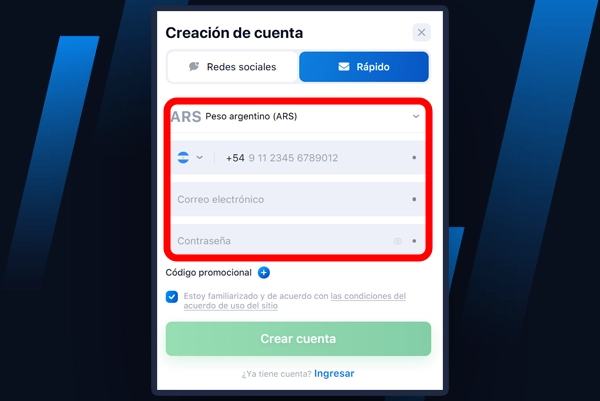 Introduzca sus datos en el formulario al registrarse en el sitio web de 1Win.
