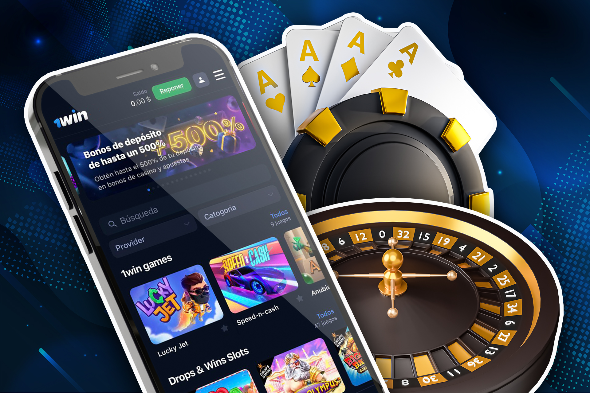 En la aplicación 1win también puedes jugar en el casino.