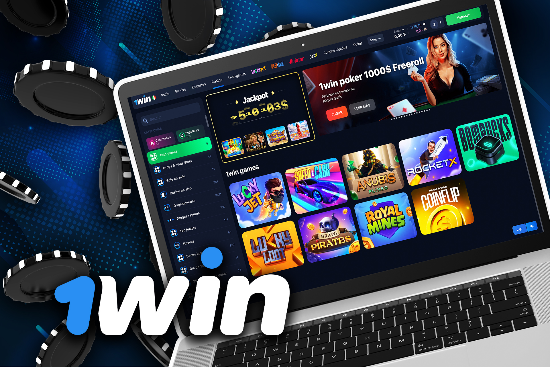 Además de los conocidos juegos de azar, en el casino en línea encontrará juegos únicos de 1win.