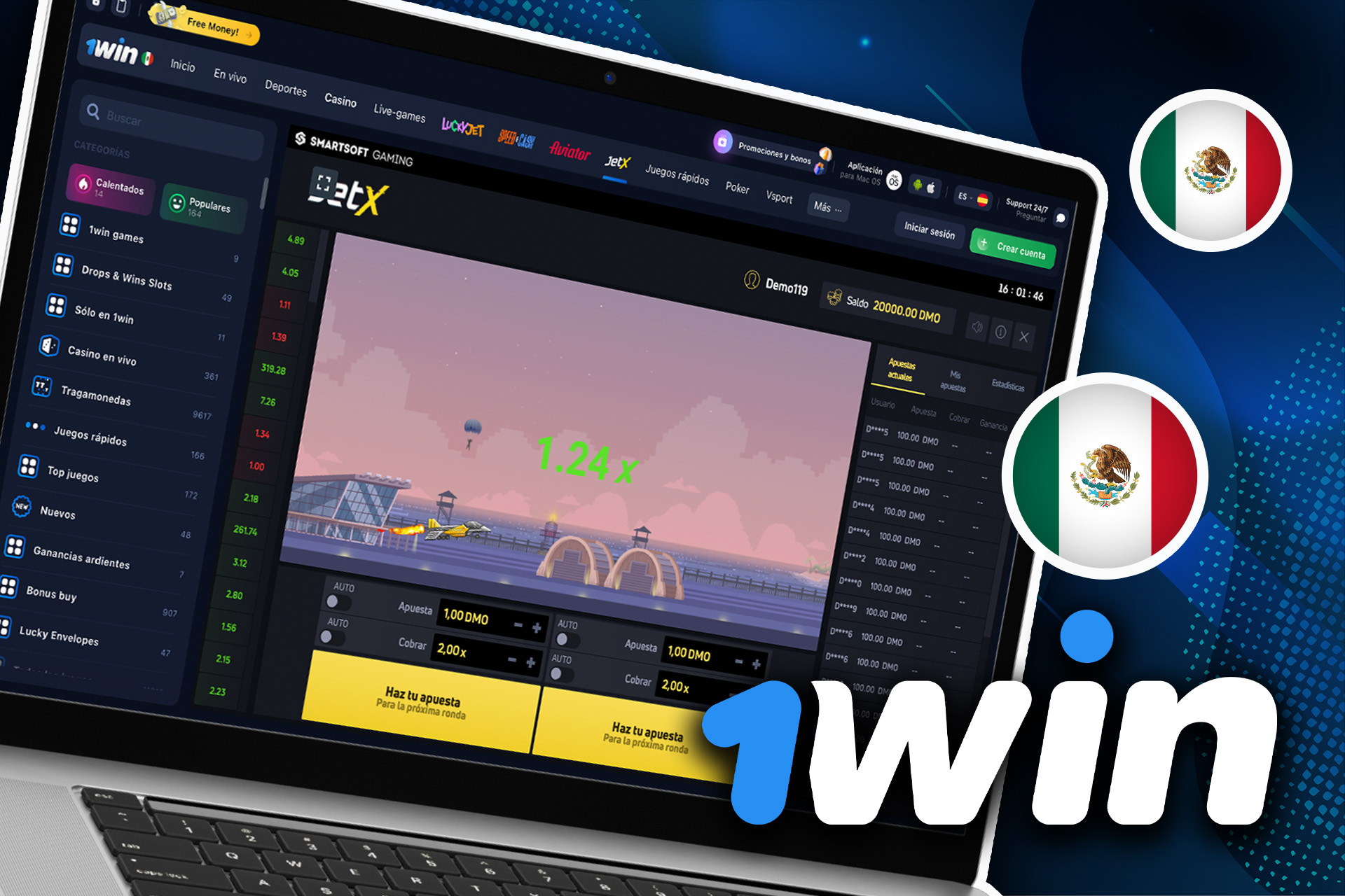 Go to the 1win casino section, find the Jet X game and start playing.