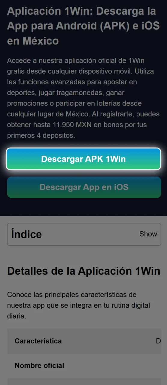 Haz clic para descargar el archivo apk oficial de 1Win en Android.