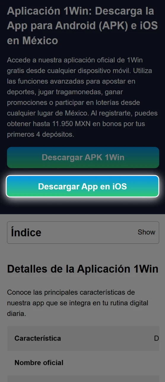 Descarga la app oficial de 1Win en iOS y accede al registro rapidamente.