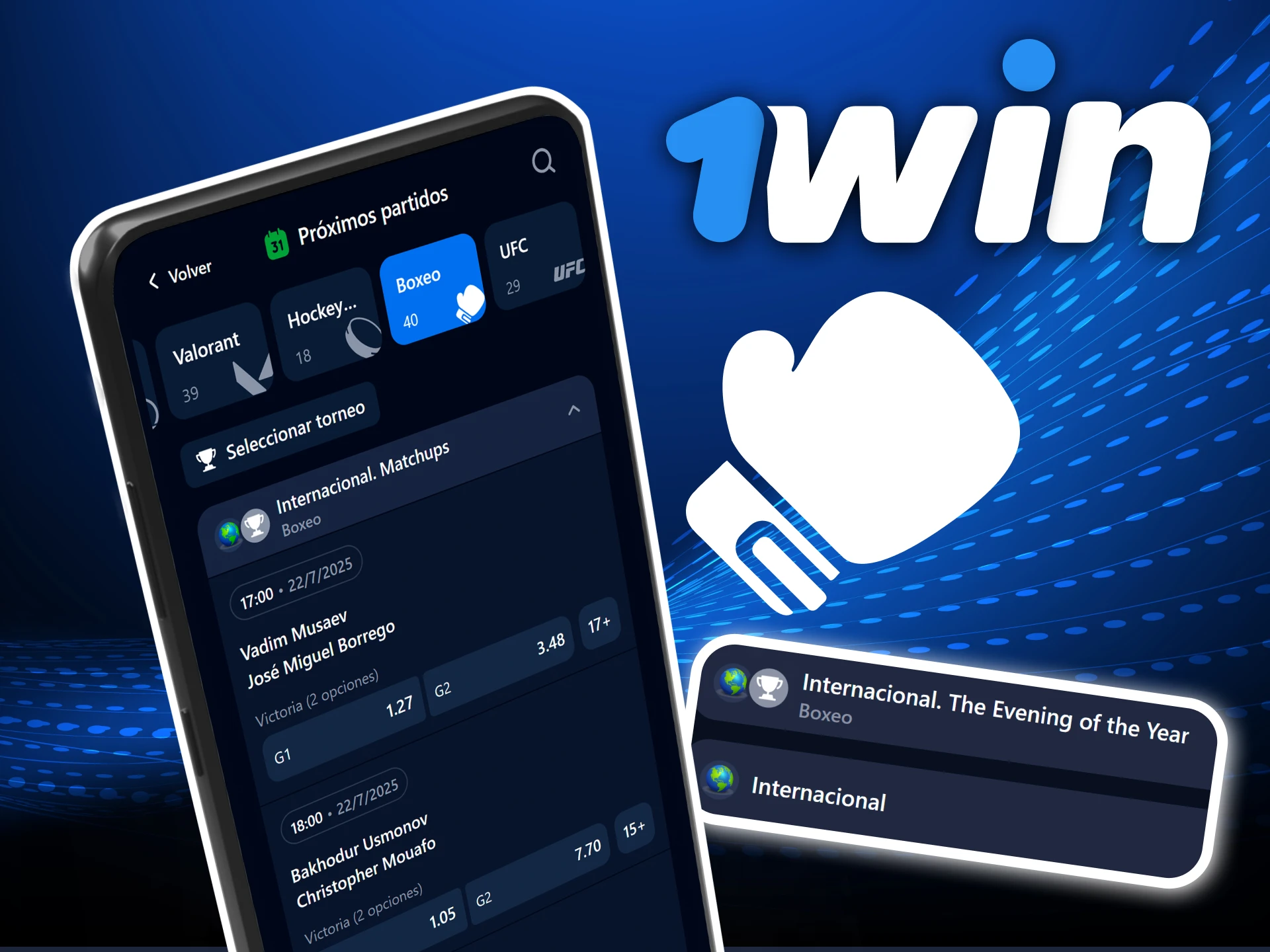 Apuestas en boxeo con la app oficial 1Win, incluye combates en vivo y analisis previo.