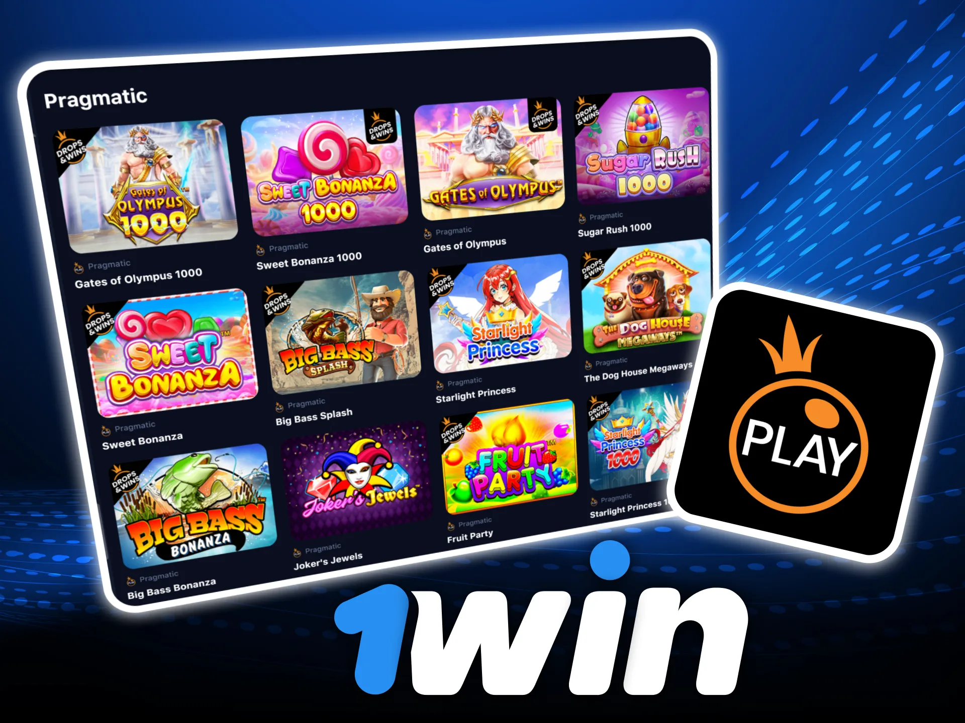 Participa en Drops & Wins de 1Win con premios diarios en tragamonedas de Pragmatic Play.