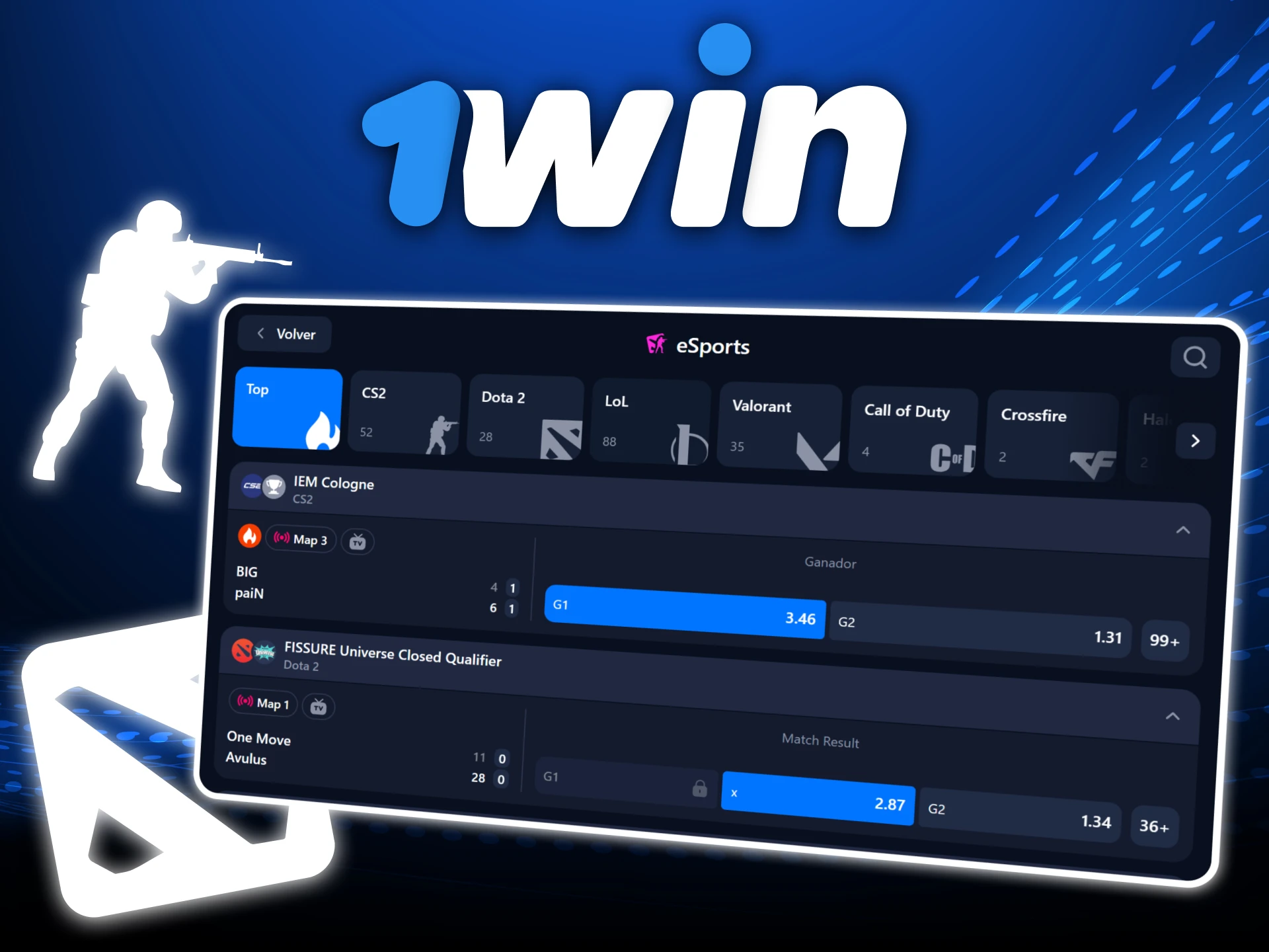 Apuesta en eSports con mercados variados en el sitio oficial de 1Win casino y sigue los mejores torneos.