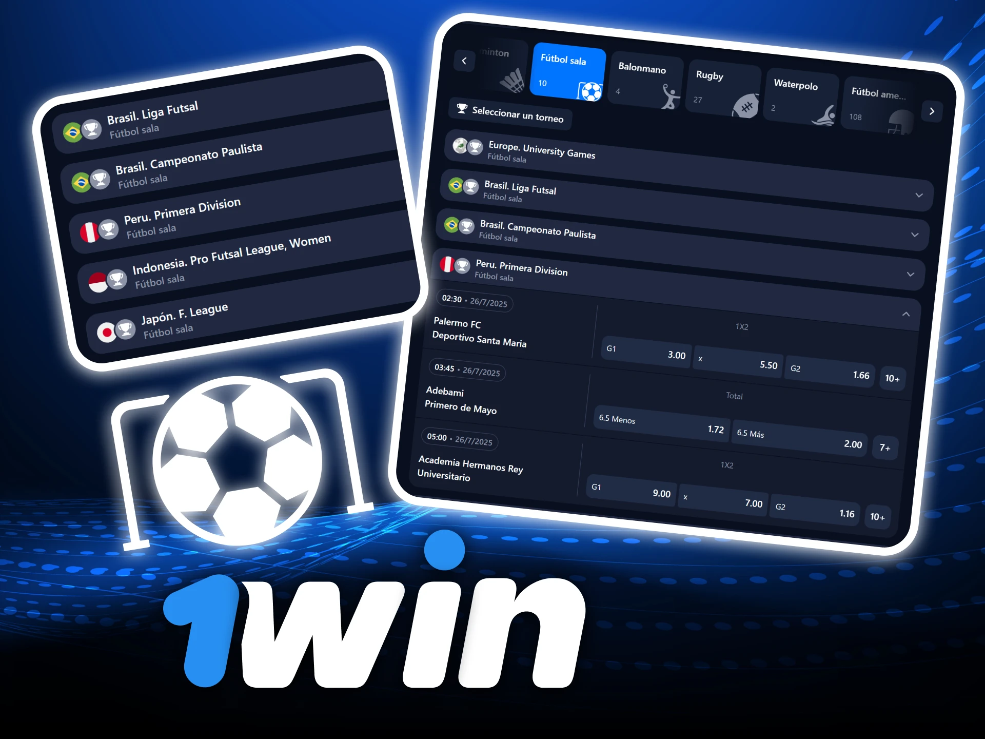 Apuesta en futbol sala con mercados variados en el sitio oficial de 1Win casino y disfruta grandes competiciones.