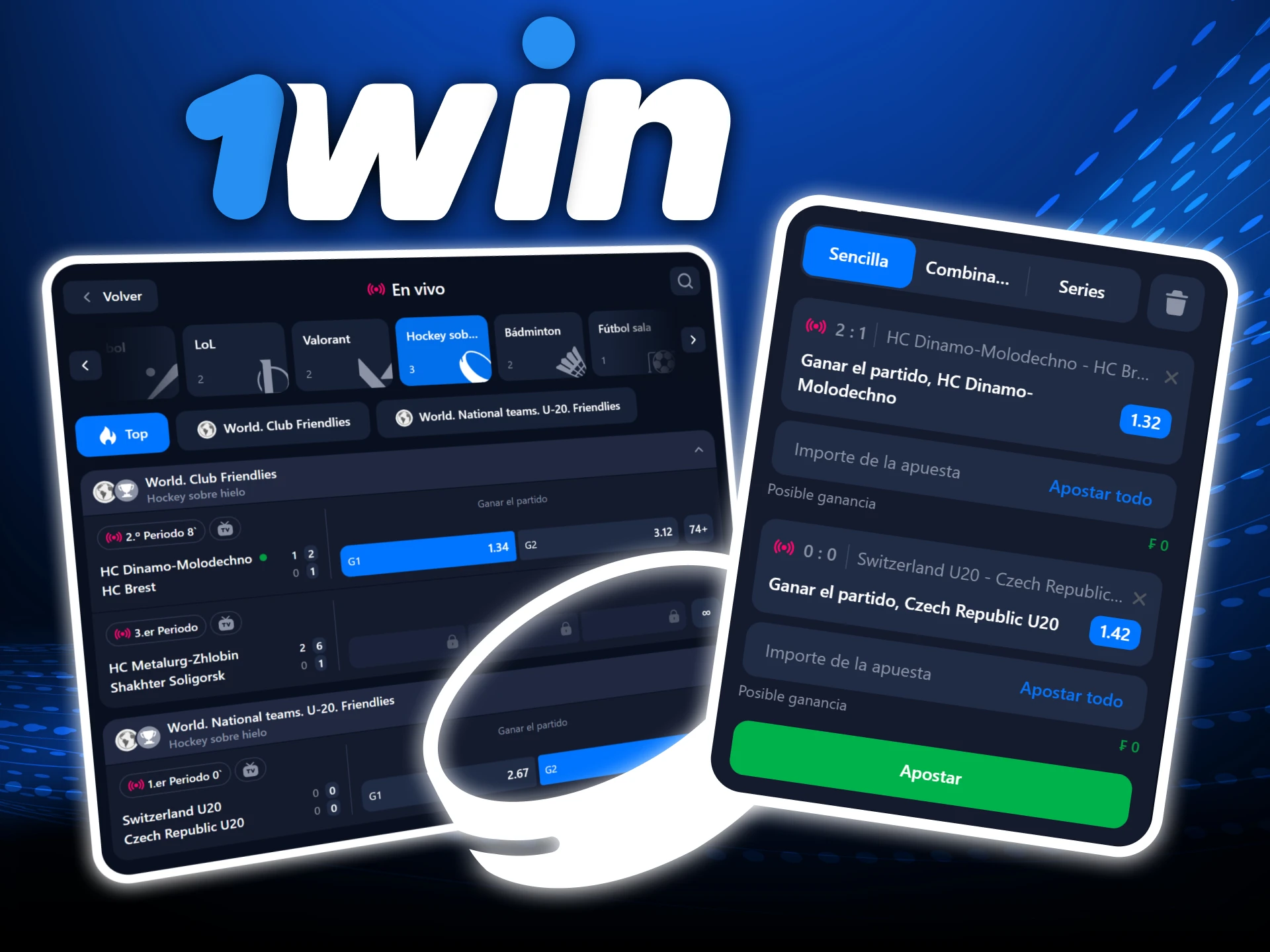 Apuesta en hockey sobre hielo con mercados en vivo en el sitio oficial de 1Win casino.