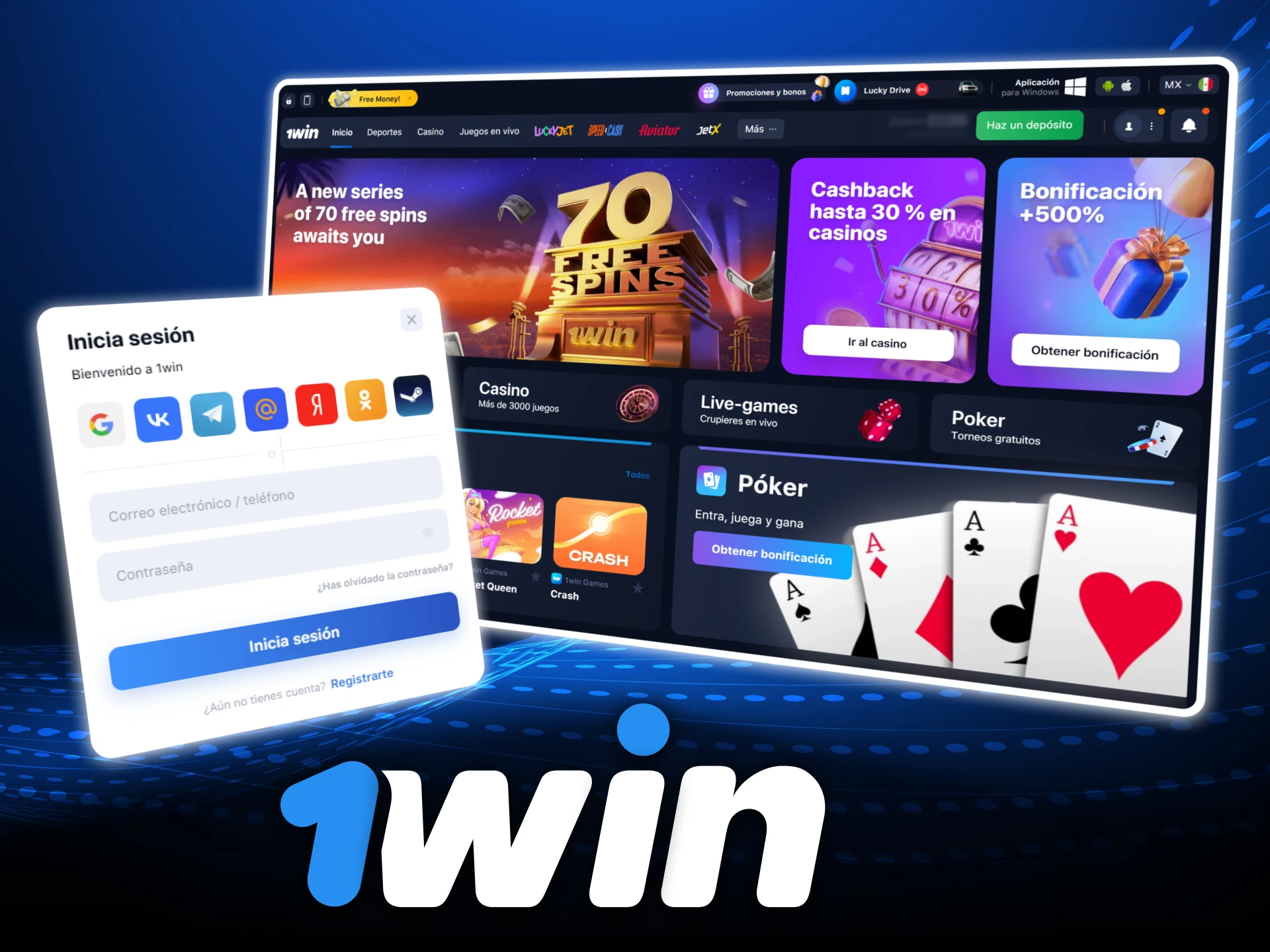 Inicia sesion en tu cuenta oficial de 1Win Mexico desde cualquier dispositivo y accede a tus juegos y apuestas.