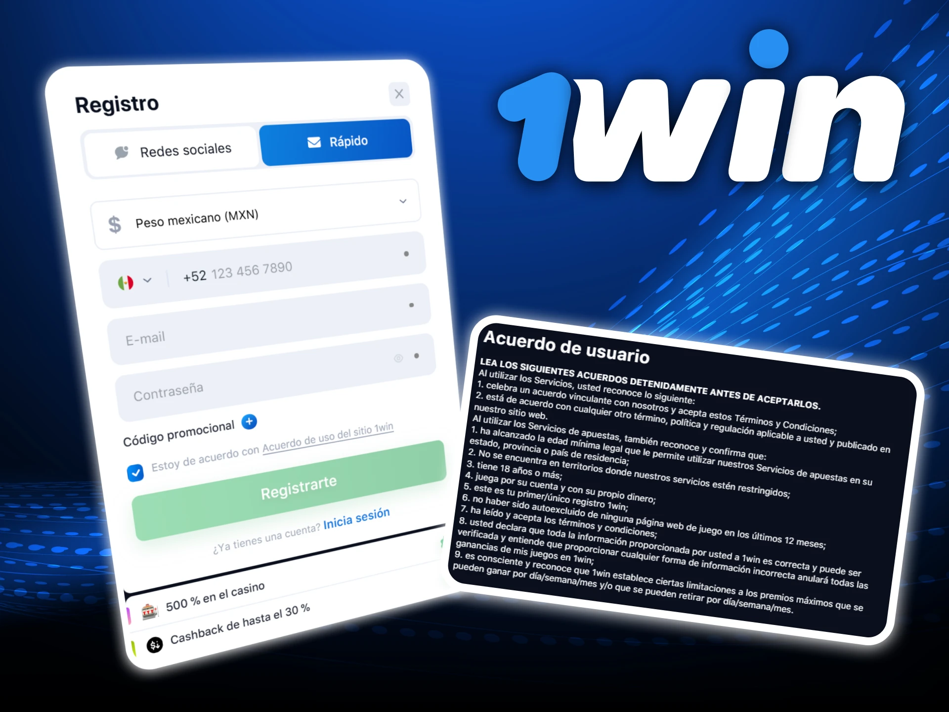 Registrate facilmente en la casa de apuestas oficial 1Win Mexico en solo cinco pasos y comienza a jugar.