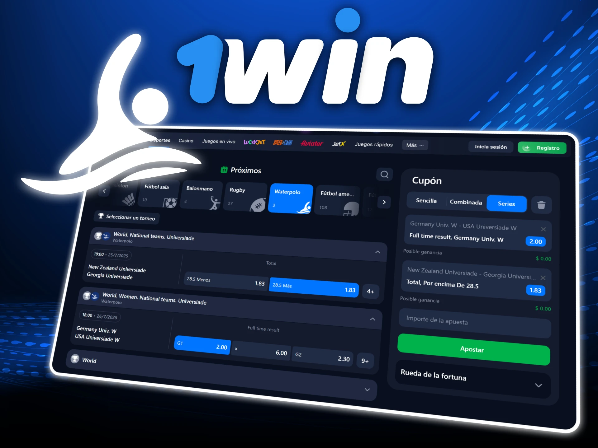 Apuesta en waterpolo con mercados completos en el sitio oficial de 1Win casino y sigue grandes torneos.