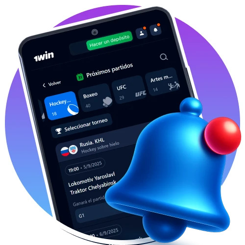 Recibe notificaciones en tiempo real de la app oficial 1Win sobre bonos, apuestas y actualizaciones.