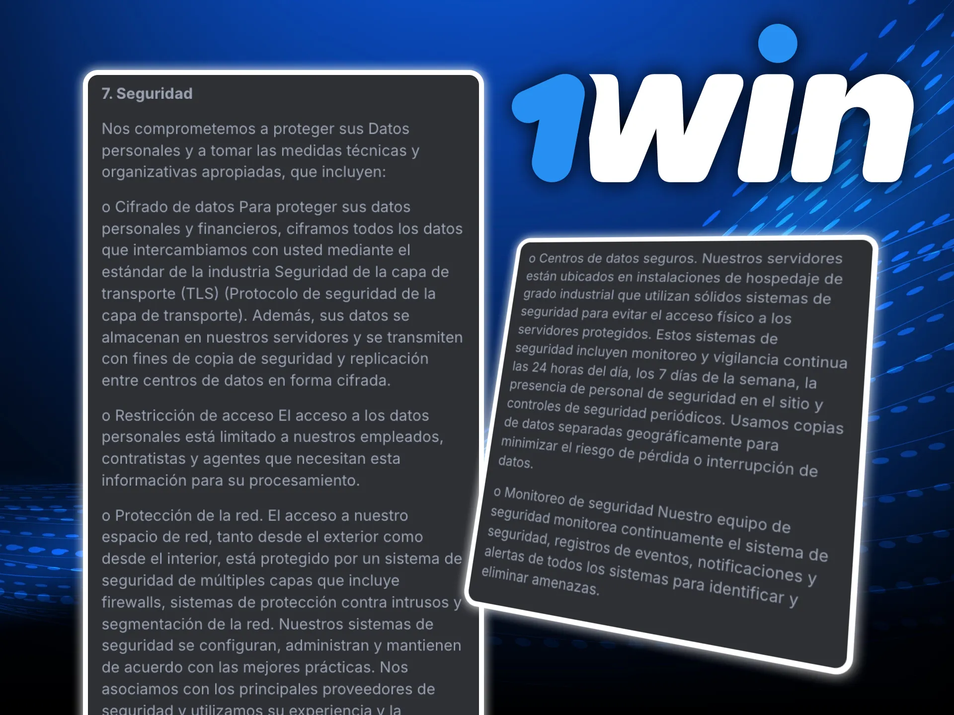 El casino online 1win garantiza la seguridad de los datos de sus jugadores.