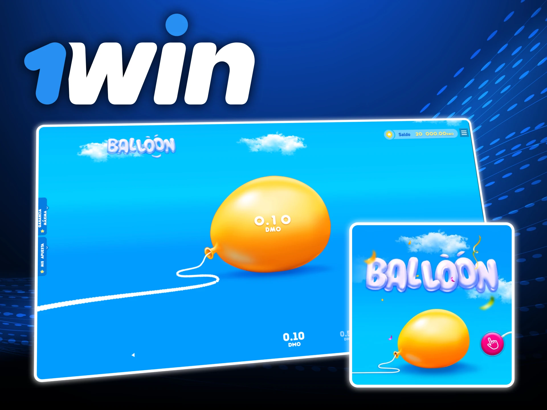 Vaya al sitio web oficial del casino en línea 1win y elija los juegos Balloon.