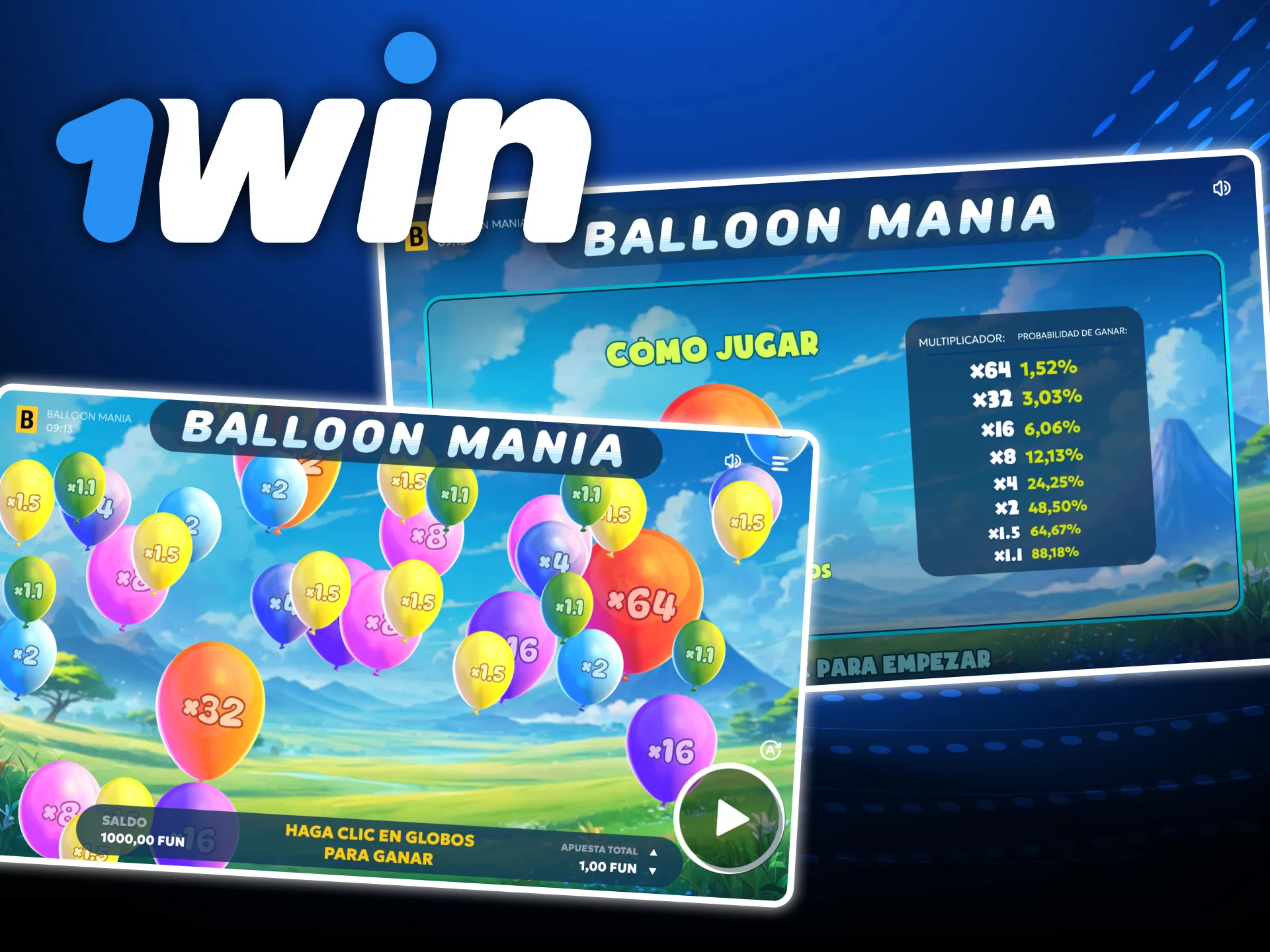 Puedes jugar a los juegos de Balloon en el casino online 1win en modo demo.