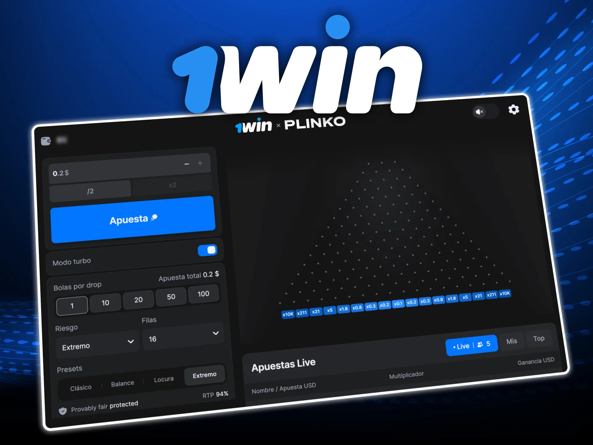 Inicie sesión en el casino en línea 1win, haga un depósito y juegue juegos de plinko.