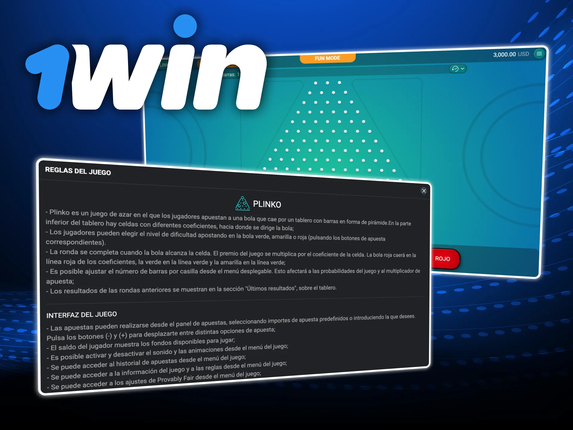 Consulta las reglas del juego plinko en el casino online 1win.