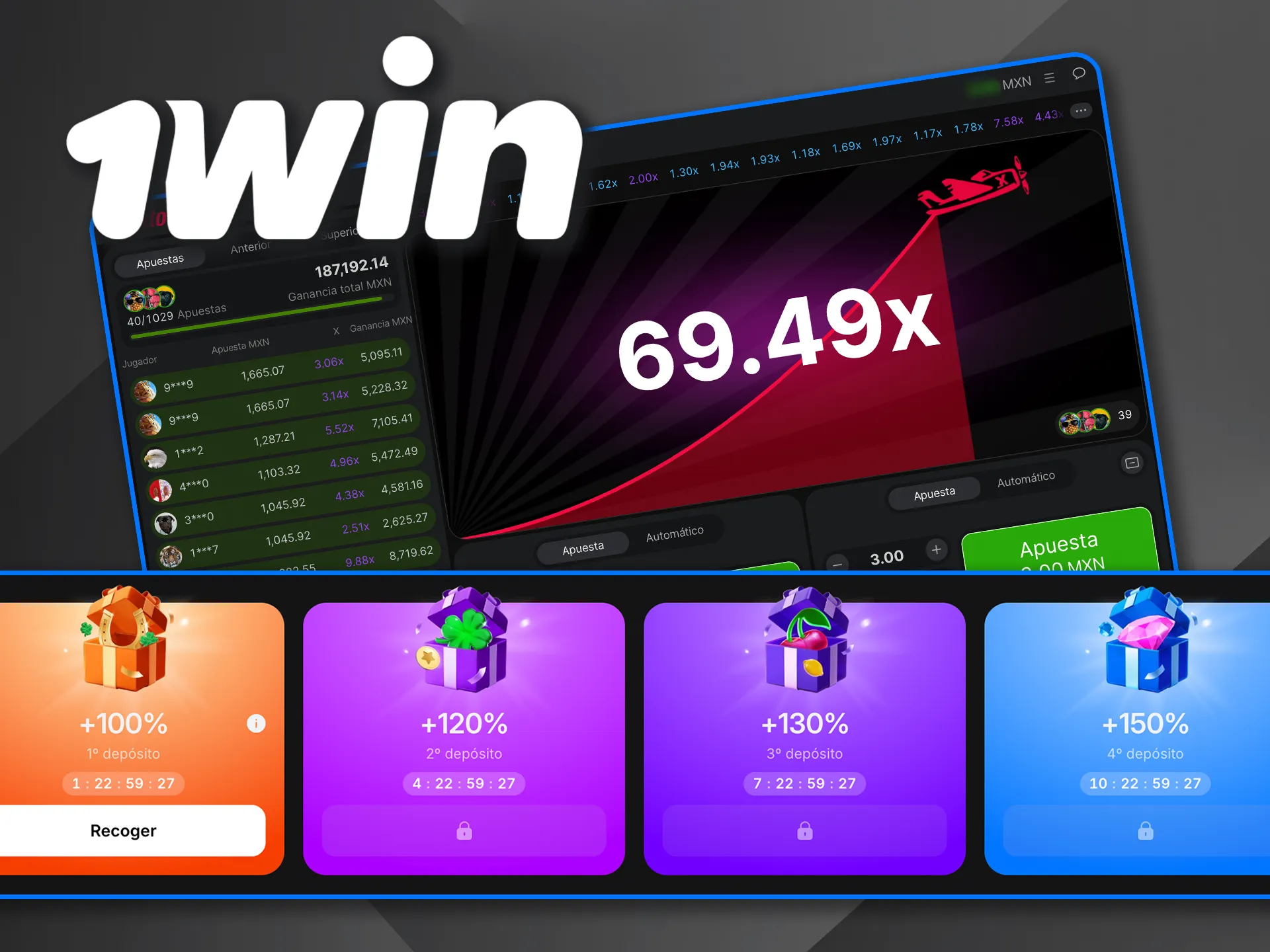 Empieza con ventaja en Aviator gracias al bono de 1win.