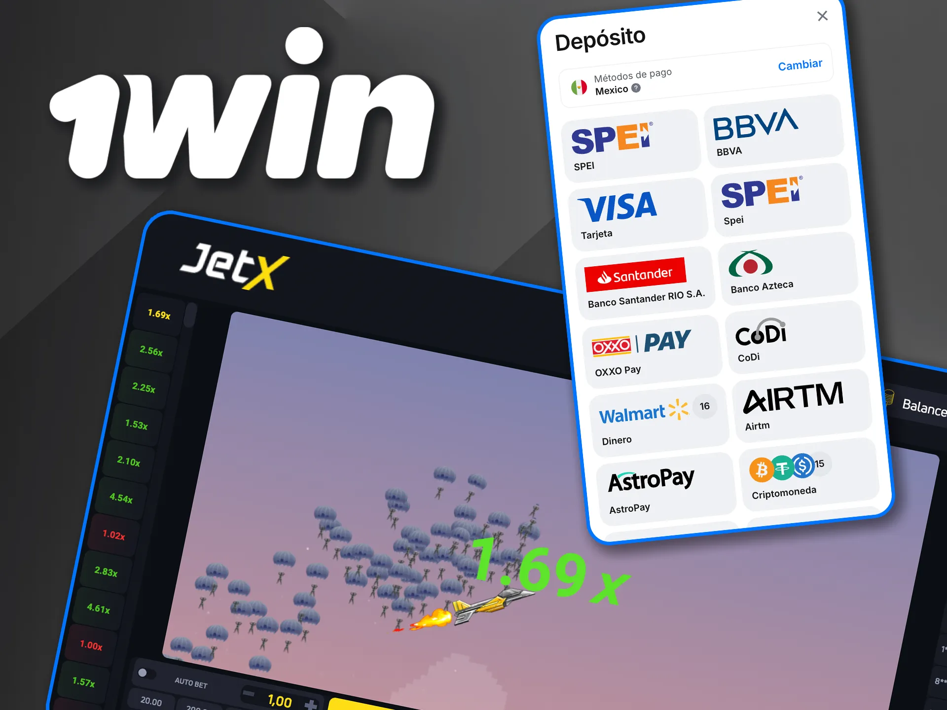 Ingresa fondos en 1win Jet X y despega hacia tus premios.