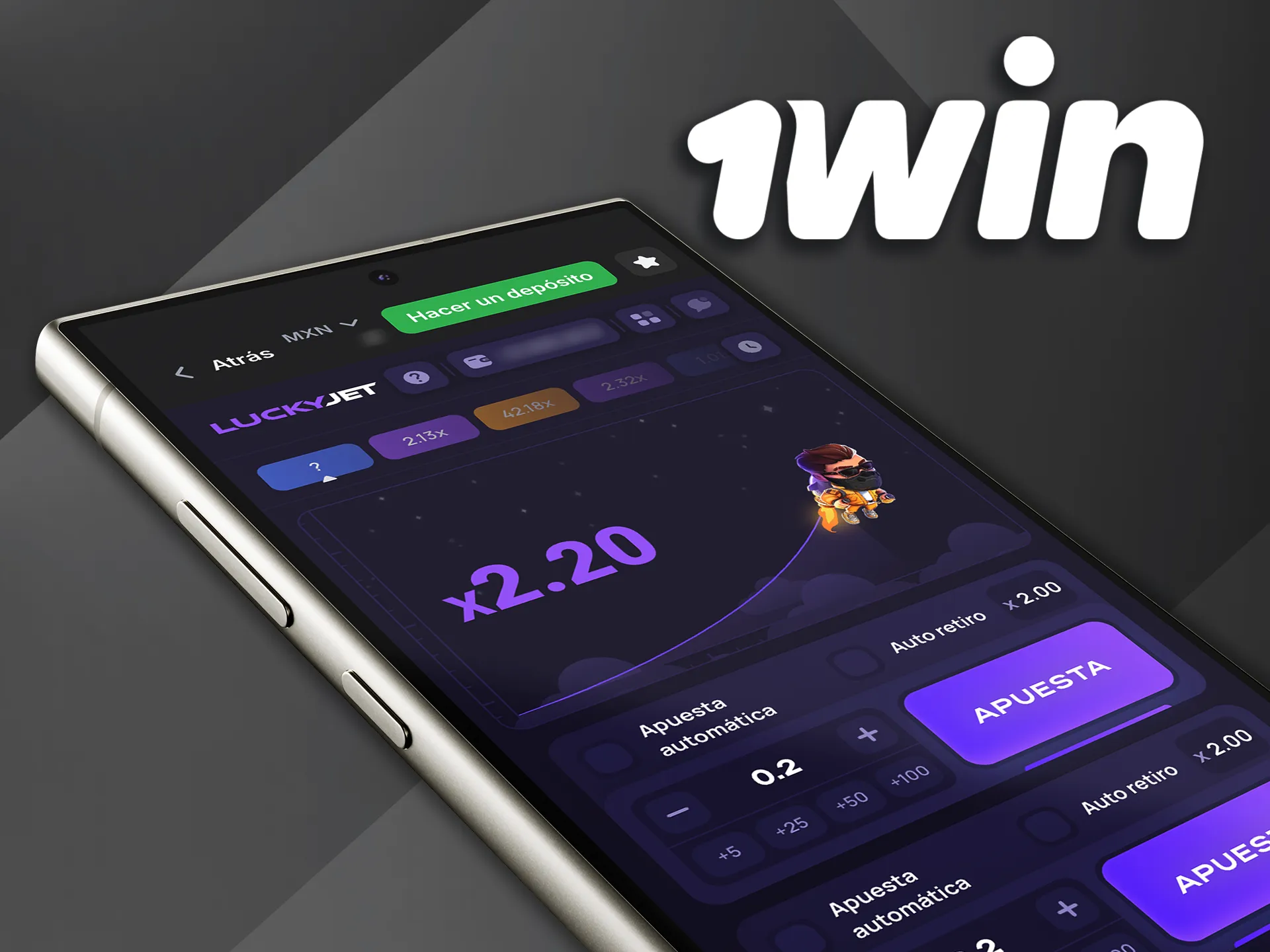 Obtén la versión Android de 1win Lucky Jet y gana en movimiento.