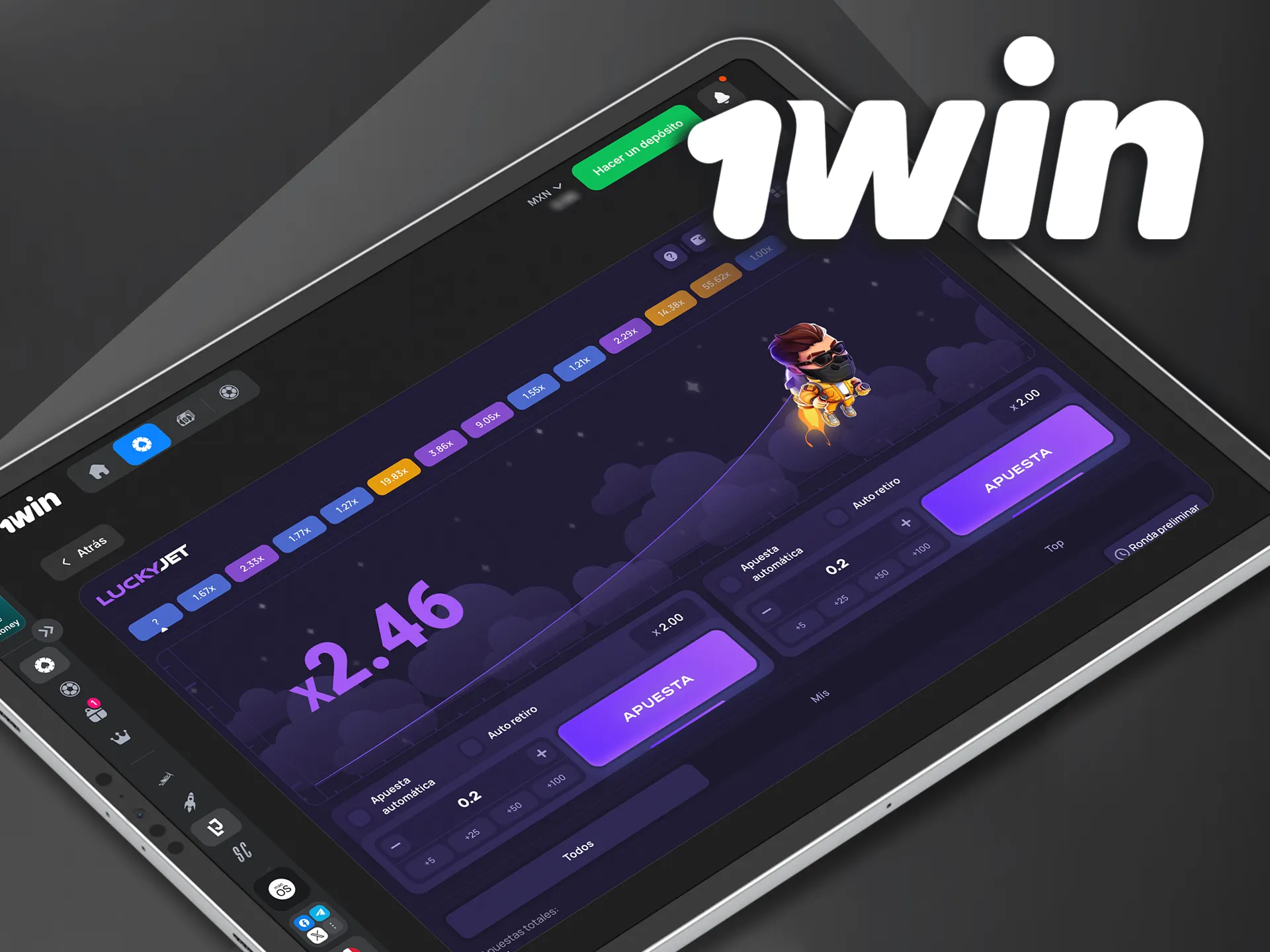 Instala 1win Lucky Jet en tu computadora y gana premios grandes.