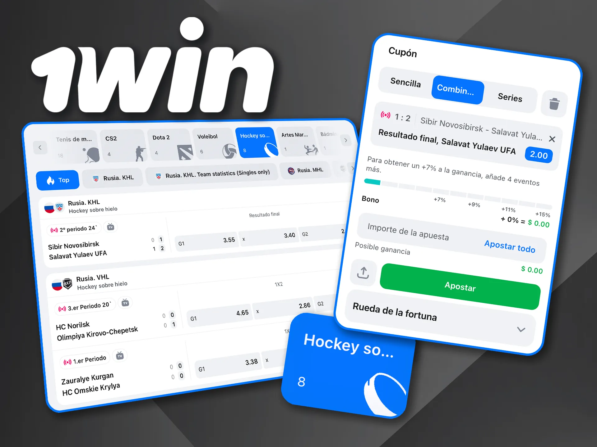 Pronostica goles y victorias en hockey sobre hielo con 1win.