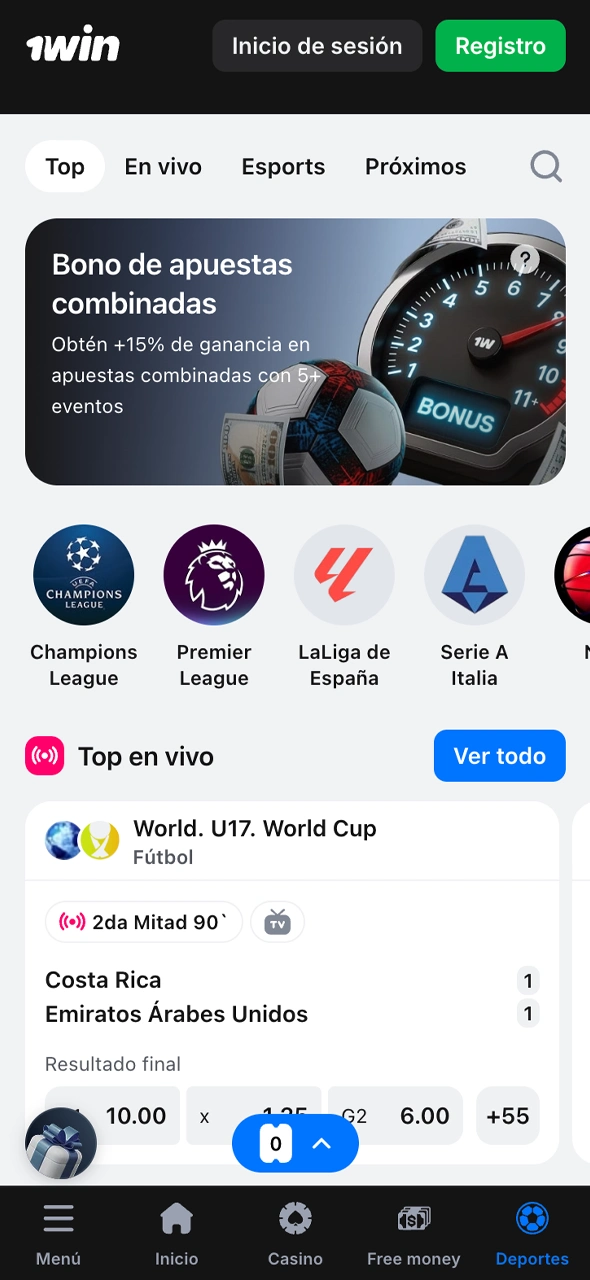 Seccion de apuestas deportivas en el sitio oficial 1Win con eventos en vivo.