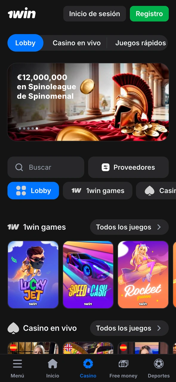 Seleccion de juegos de casino disponibles en la plataforma oficial 1Win.