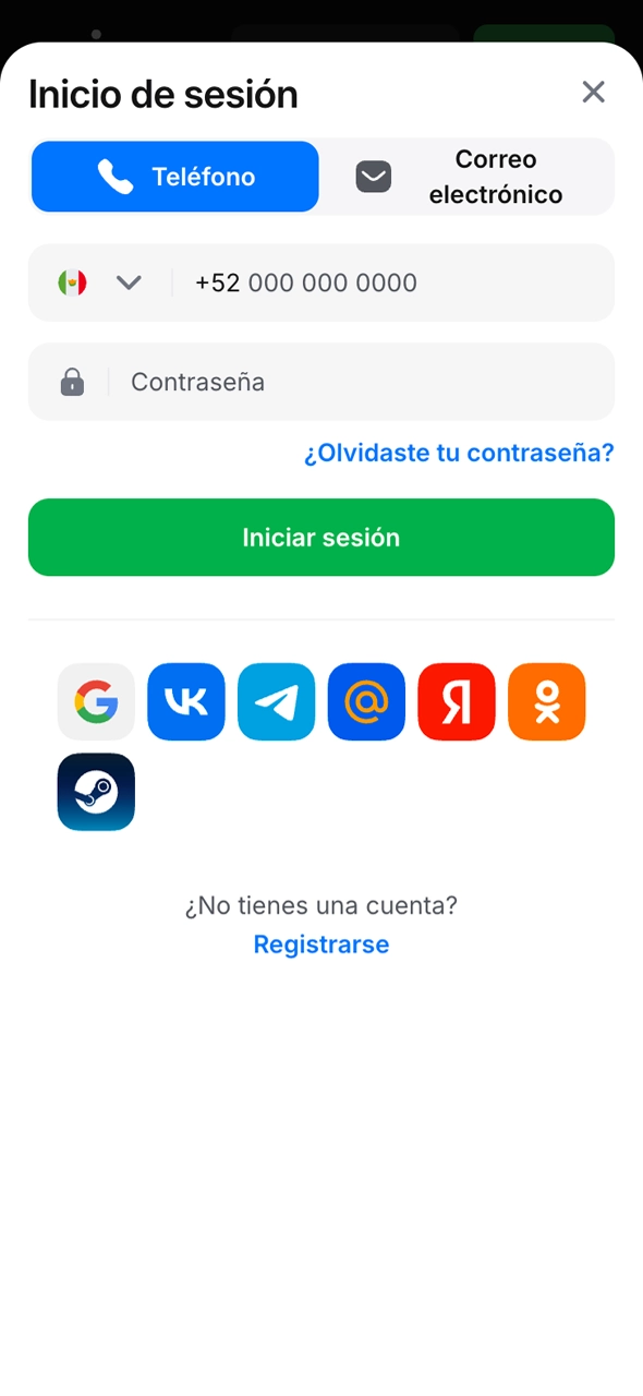 Formulario de registro en la página oficial 1Win para crear tu cuenta facilmente.
