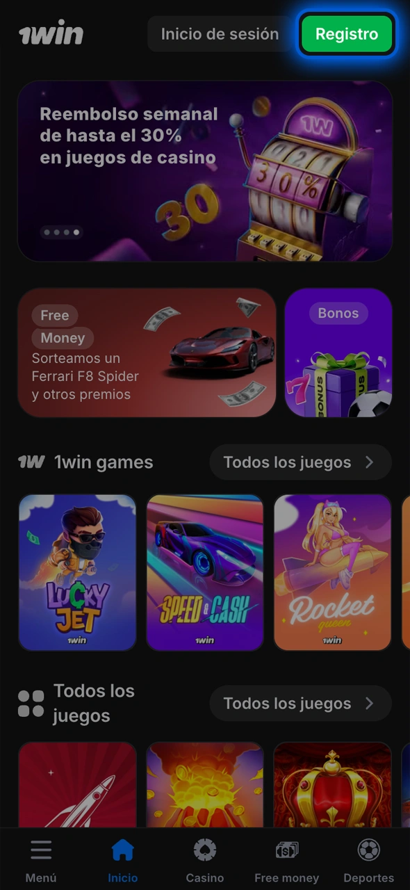 Cree su cuenta en el sitio web oficial de 1win.