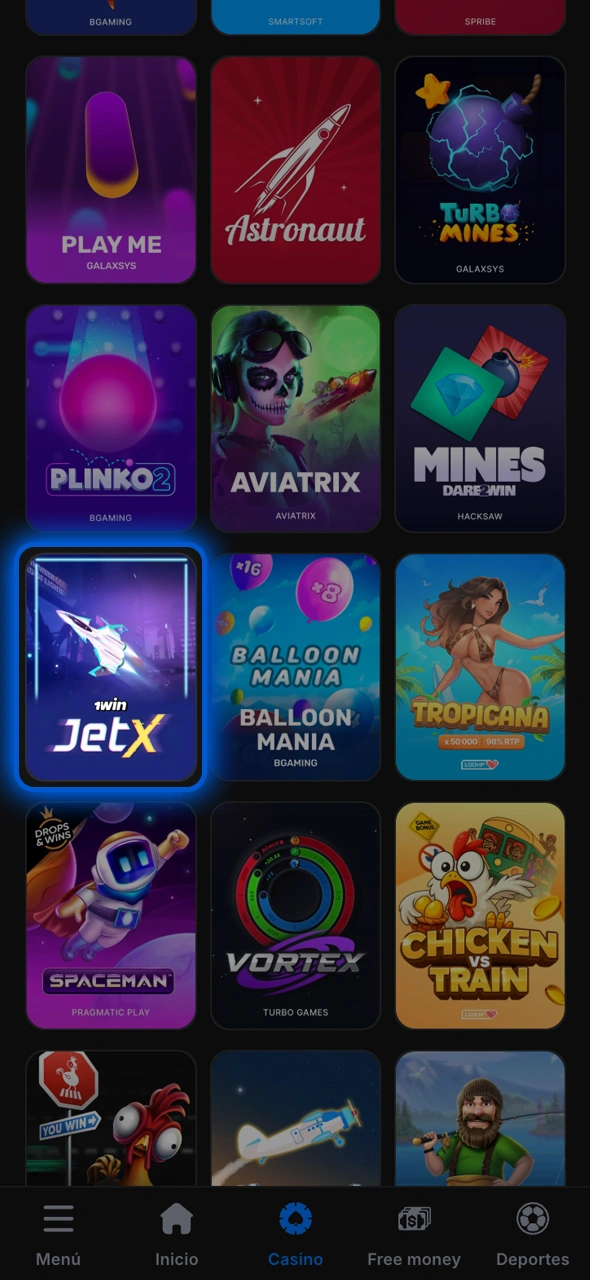 Ve a la sección del casino 1win, busca el juego Jet X y empieza a jugar.