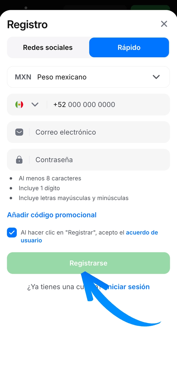 Regístrese en el sitio web oficial de 1win.