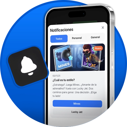 Recibe notificaciones en tiempo real de la app oficial 1win sobre bonos, apuestas y actualizaciones.