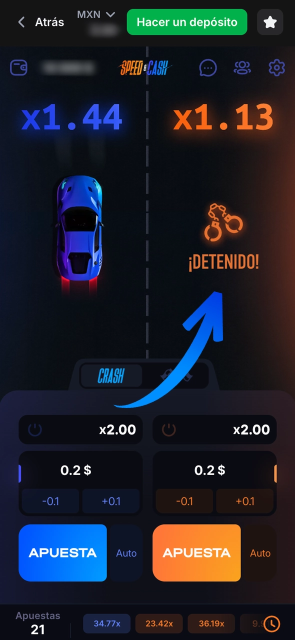 Para ganar, tienes que retirar el dinero antes de que el coche se estrelle.