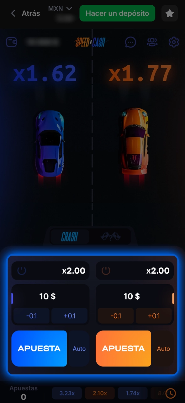 Introduzca la cantidad que desea apostar en el juego.