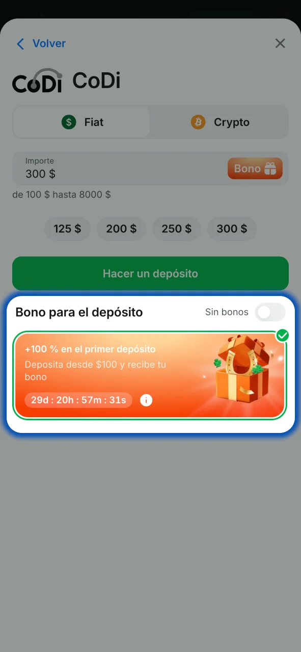 Confirma tu depósito en 1win aplicando el bono del antes de continuar.