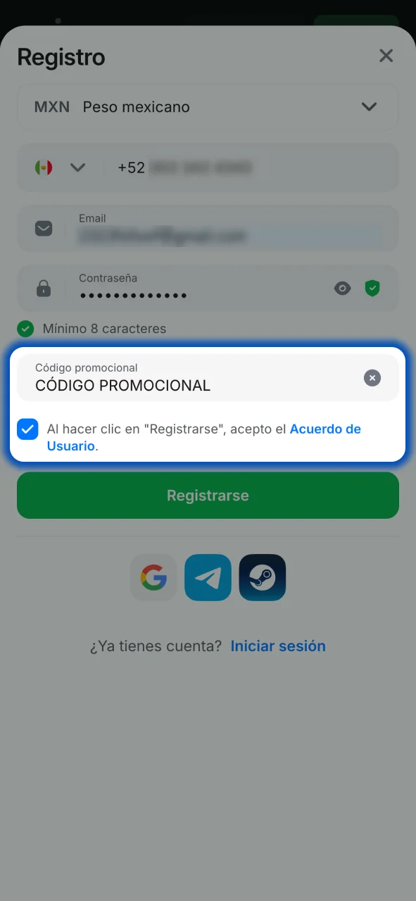 Ingresa un código en 1win y confirma los términos ahora.